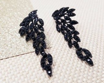 Black drop earring wedding | Etsy Black Formal Earrings, Black Formal Jewelry, Black Diamond Earrings Dangle, Jewelry For Black Dress Formal, Prom Earrings Black, Black Prom Earrings, Cocktail Photoshoot, Homecoming Accessories, Beaded Edge Veil