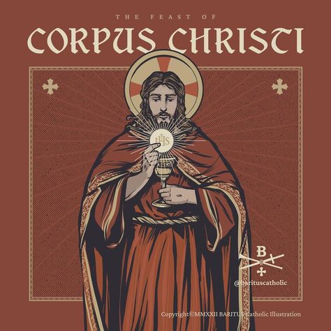 https://www.instagram.com/p/Ce3nx28rLT8/?igshid=MDJmNzVkMjY= Baritus Catholic, Corpus Christi Catholic, Body And Blood Of Christ, Catholic Illustration, Feast Of Corpus Christi, Catholic Symbols, Christian Graphics, Samurai Tattoo Design, Catholic Pictures