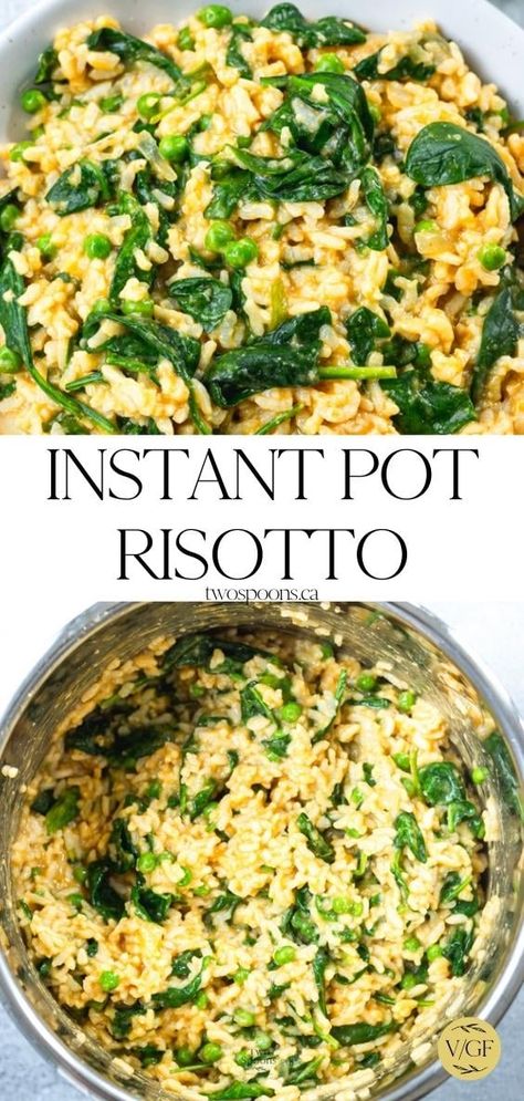 4-Minute Instant Pot Risotto (Vegan) - Two Spoons Spinach Rice Instant Pot, Instant Pot Vegetable Risotto, Spinach Risotto Instant Pot, Vegan Risotto Instant Pot, Instant Pot Risotto Recipes, Instantpot Risotto, Instapot Vegetarian Recipes, Veggie Risotto, Instant Pot Risotto