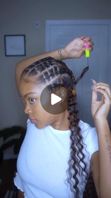 4c Hairstyles With Rubber Bands, Crochet Hairstyles Braids, Braid In Hairstyles, Add In Hair Styles, Crocheting Hairstyles, Twists With Rubber Bands, Deep Wave Braided Hairstyles, Half Up Half Down Hair Rubber Bands, Braid Hair Hairstyles Black Women