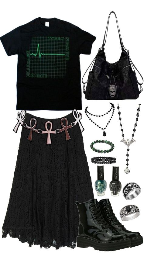 #metalhead #goth #gothic #typeonegative Deathrock Outfits, Easy Goth Outfits, Sport Goth, Metalhead Clothes, Metalhead Girl Outfits, Simple Goth Outfits, Goth Outfits For School, Metal Head Outfits, Metalhead Outfits