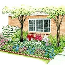 Shade garden for backyard foundation?  Ostrich ferns, hosta varieties, and astible Shade Landscaping, Garden Landscaping Ideas, Dream Backyard Garden, Shade Garden Design, Flower Garden Plans, Backyard Garden Layout, Backyard Garden Landscape, Foundation Shade, Garden Design Layout