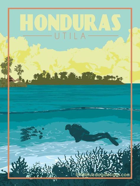 Utila Honduras, Vintage Travel Poster, Utila, Blue Dog, Travel Poster, Vintage Travel, Honduras, Holidays, Travel