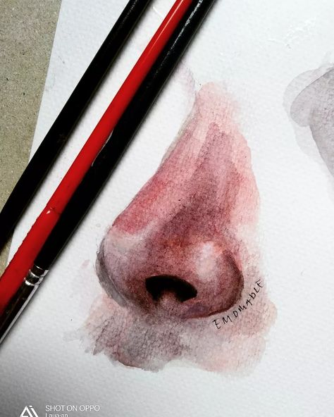 Nose watercolor Nose Watercolor, Realistic Nose, Face Watercolor, Gcse Art Sketchbook, Nose Drawing, Painting Inspo, Gcse Art, Nose Art, Drawings Simple