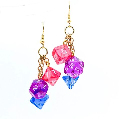 Mini Bi Pride Dice Earrings DND or Pathfinder Polyhedral RPG D20 Gamer Bisexual Flag Fun and Quirky Geeky Jewelry - Etsy Dice Earrings, Geeky Jewellery, Bisexual Pride Flag, Fancy Clothes, Bisexual Flag, Pride Flag Colors, Pride Jewellery, Sweet Earrings, Quirky Earrings