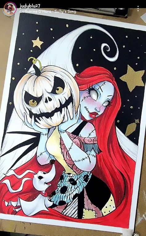 Easy Things To Draw Christmas, Sally And Jack Drawing, Sally Nightmare Before Christmas Drawing, Caroline Drawing, Drawing Ideas Horror, Jack N Sally, Nightmare Before Christmas Drawing, Sally Drawing, Drawings On Canvas