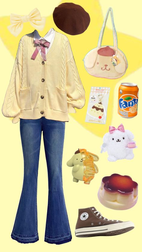 Best y’all can’t guess my fav #sanrio character… #sanriooutfit #pompompurin #pompompurinoutfit Pompompurin Cardigan, Pompompurin Aesthetic Outfit, Pompompurin Outfit Ideas, Pompompurin Costume, Pompompurin Outfit, Fem Clothes, Chica Aesthetic, Sanrio Outfits, Sanrio Clothes