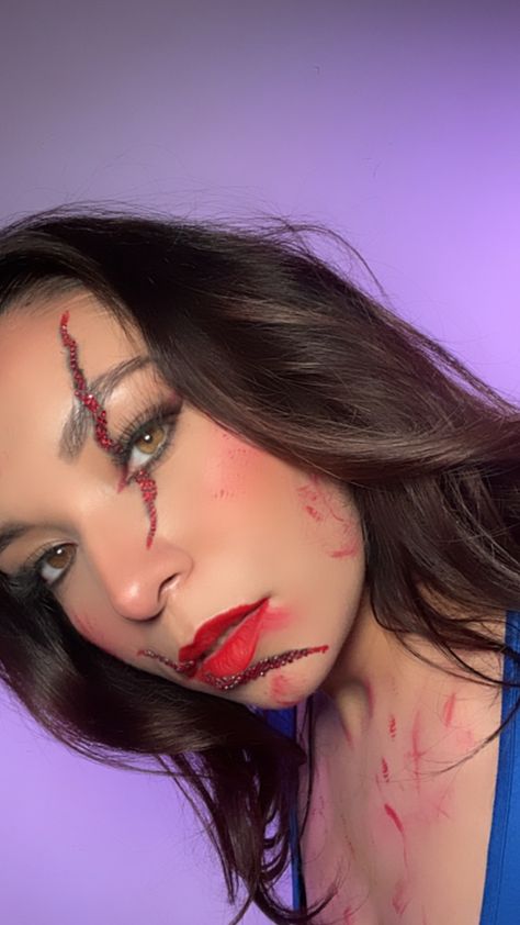 #halloween #makeup #red #blood Easy Blood Makeup, Blood Splatter Makeup, Halloween Scar Makeup, Blood Halloween Makeup, Red Halloween Makeup, Halloween Makeup Red, Halloween Nurse Makeup, Halloween Makeup Blood, Red Riding Hood Makeup