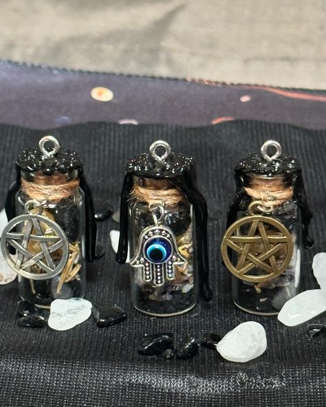 Protection Spell Jar Necklaces! 🖤 . . . . . . . . . #witchlife #witchesofinstagram #moonmagick #witch #witchcraft #pagan #spiritual #Spirituality #witchytips #witchyaesthetic #babywitch #modernwitch #greenwitch #magickaltools #beginnerwitch #magickalsupplies #witchy #witchtok #witchyvibes #halloween #pagansofinstagram #witchessociety #witchesofig #welcomingwitch Protection Spell Jar, Spell Jars, Protection Spell, Spell Jar, Jar Ideas, Baby Witch, Modern Witch, Protection Spells, Green Witch