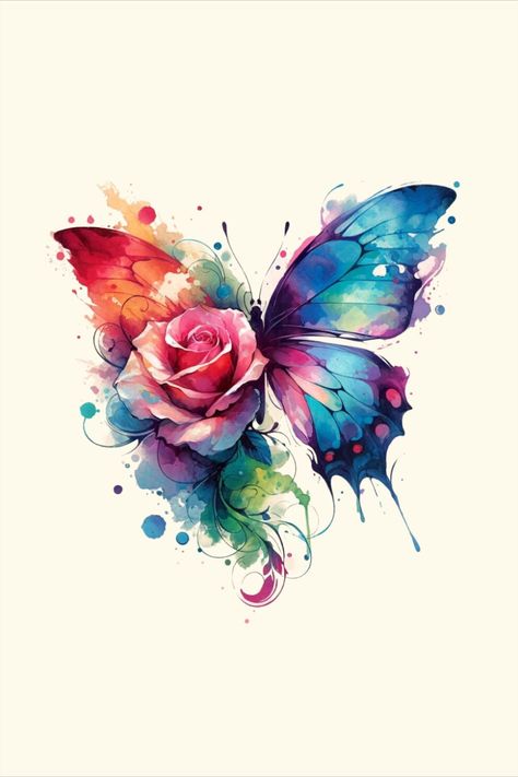 Butterfly With Flowers Tattoo For Women, Flowers And Butterflies Tattoos, Rose And Butterfly Tattoo Design, Tattoos For Growth And Change, Color Butterfly Tattoo, Butterfly And Rose Tattoo, Rose Butterfly Tattoo, Butterfly Rose Tattoo, Mums Tattoo