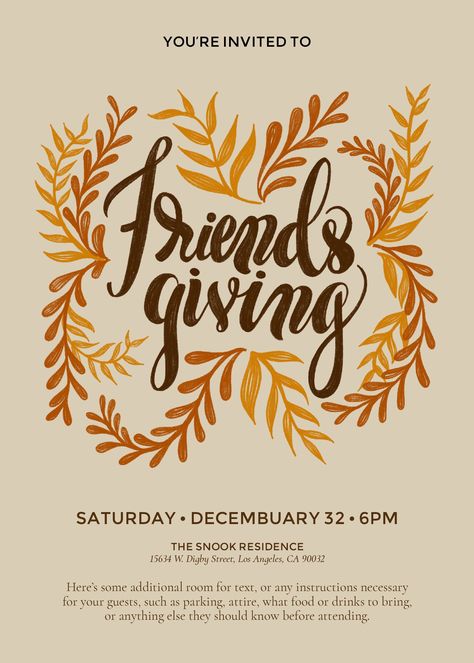 Friendsgiving Graphic, Thanks Giving Table Setting, Thanksgiving Invitation Ideas, Canva Layout, Friendsgiving Invitations, Canva Creator, Quirky Invitations, Friendsgiving Ideas, Thanksgiving Letter