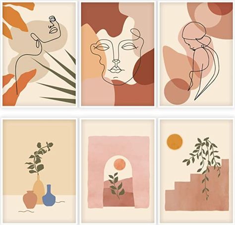 WALL ARTS SET - Includes 6 packs minimalist wall art print posters, in simple but elegant colors and designs, which brighten the overall style of your room.

WATERPROOF & DURABLE - Both sides of our art posters are covered with film, which make them waterproof and tear resistant, they can be used for a long time. Boho Painting, Geometric Drawing, Soyut Sanat Tabloları, Small Canvas Art, Minimalist Painting, Abstract Line Art, Diy Canvas Art Painting, Mini Canvas Art, Minimal Art