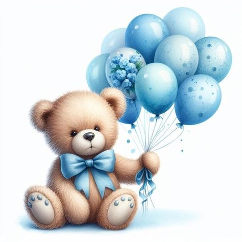 Download this Premium PSD File about A teddy bear holding a bunch of balloons with blue balloons, and discover more than 2 Million Professional Graphic Resources on Freepik Baby Journal Book, Bunch Of Balloons, Happy Easter Pictures, Teddy Bear Cartoon, Valentines Day Teddy Bear, Baby Boy Decorations, Teddy Pictures, Baby Animal Drawings, Teddy Bear Wallpaper