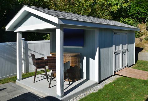 Storage Shed With Covered Patio, Storage Shed With Porch, Outside Storage Shed, Shed With Porch, Backyard Storage Sheds, Custom Sheds, Outside Storage, Backyard Storage, We Shed