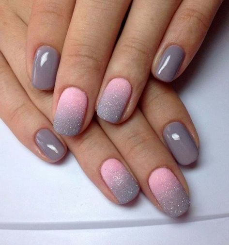 grey-pink-glitter-ombre-nail-polish-pink-and-gold-nails-white-background-set-of-hands-fingers Ombre Nail Polish, Grey Nail, Ombre Nail Art Designs, Grey Nail Designs, Squoval Nails, Pink Ombre Nails, Ombre Nails Glitter, Ombre Nail Designs, Gray Nails