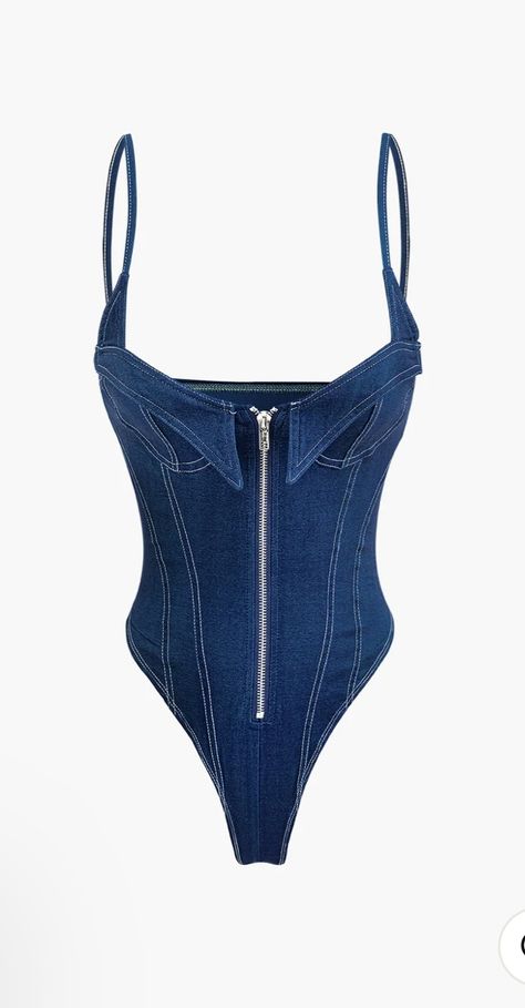 Summer Y2k Outfits, Denim Bodysuit, Fashion 90s, Outfit 90s, Shapewear Bodysuit, Corset Crop Top, Swimming Outfit, Aesthetic Look, Y2k Outfits