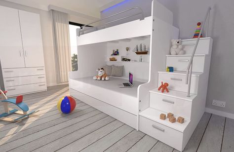 Furniture Just4U Modern Double Triple Bunk Bed Cabin Bed Storage High Sleeper Bed Mattresses Included Stairs Bedroom Boy Girl Youth Child EDEN 2 (White) #bunkbeds #kidsbedroomideas #cabin #kidsfurniture Bunk Bed Cabin, Stairs Bedroom, Youth Bed, Bunk Bed Storage, Bedroom Boy, High Sleeper Bed, Double Bunk Beds, High Sleeper, Triple Bunk Bed