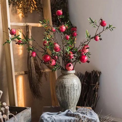 Pomegranate Branch, Pomegranate Wedding, Faux Stems, Vintage Wedding Party, Fake Fruit, Pomegranate Fruit, Artificial Fruit, Christmas Picks, Winter Floral