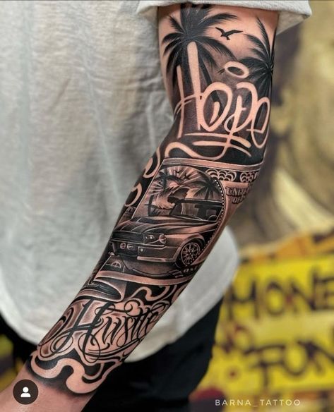 La Sleeve Tattoo, Easy Half Sleeve Tattoos, Forearm Name Tattoos, Unique Half Sleeve Tattoos, Best Neck Tattoos, Chicano Tattoos Sleeve, Cool Half Sleeve Tattoos, Card Tattoo Designs, La Tattoo