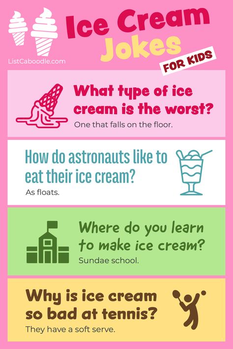 The best ice cream jokes for kids. Kid Jokes Funny Hilarious, Funny Ice Cream Jokes, Ice Cream Funny Humor, Jokes For Kindergarteners, Jokes About School, Ice Cream Jokes Humor, Funniest Dad Jokes Hilarious, Ice Cream Jokes, Summer Jokes For Kids