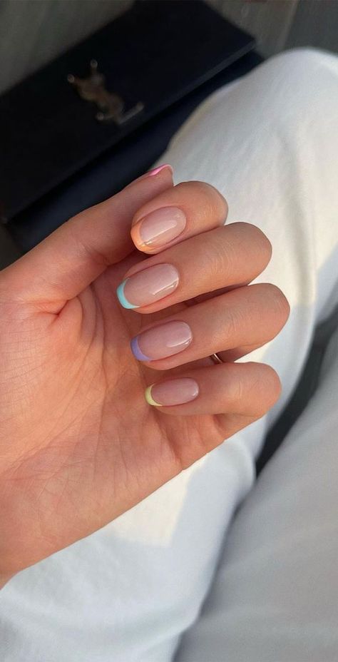 40 Stylish French Tip Nails for Any Nail Shape : Different Pastel Coloured French Tip Nails I Take You | Wedding Readings | Wedding Ideas | Wedding Dresses | Wedding Theme Shirt Nails Designs Summer, Coloured French Tip Nails, Franche Nails, Design French Tip, Square Nails Design, French Pastel, Nails Shapes, Blue French Tip, Bohemian Pictures