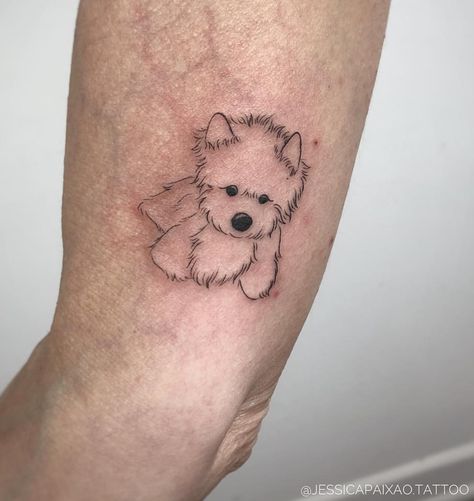 Westie Tattoos, Red Outline Tattoo, Red Outline, Outline Tattoo, Tattoo Illustration, Dog Tattoo, Disney Tattoos, Dog Tattoos, Cute Tattoos