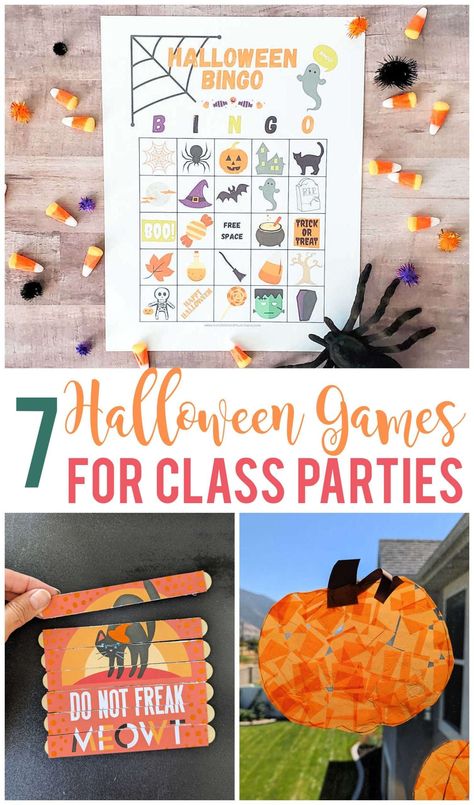 Are you in charge of Halloween games for a class party this year? Check out these 7 easy kids games that are great for a variety of ages! Halloween Class Party Games, Kids Halloween Games, Easy Games For Kids, Fall Party Games, Games For Kids Classroom, Halloween Class Party, School Halloween Party, Halloween Bingo, Halloween Games For Kids