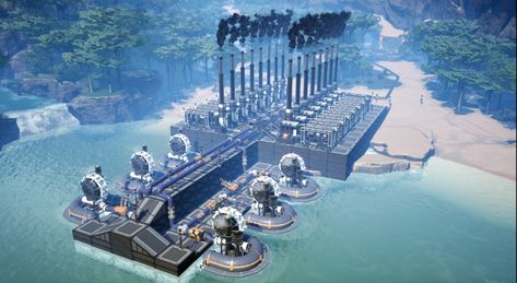 Satisfactory Game Factory Design, Satisfactory Base Design, Satisfactory Factory Design, Sci Fi Laboratory Concept Art, Satisfactory Game, Nms Base, Space Engineers Game, No Man's Sky Base Ideas, No Man's Sky Game