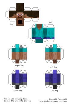 Steve printable, cutout activity. Minecraft 3d Papercraft, Minecraft Paper Craft, Origami Minecraft, Minecraft Armor, Paper Minecraft, Minecraft Paper, Diamond Armor, Papercraft Minecraft Skin, Minecraft Templates