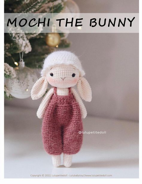 Crochet Doll Overalls Free Pattern, Crochet Doll Overalls, Mochi Crochet Pattern Free, Amigurumi Rabbit Free Pattern, Crochet Rabbit Free Pattern Amigurumi, Free Crochet Bunny Pattern, Rabbit Crochet Pattern Free, Crochet Bunny With Overalls, Crochet Bunny Pattern Free