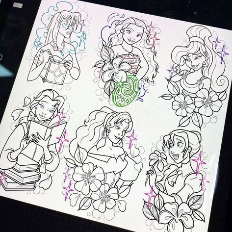 Disney Princesses Coloring Pages, Princesses Coloring Pages, Ursula Tattoo, Princesses Coloring, Disney Inspired Tattoos, Disney Sleeve Tattoos, Disney Sleeve, Disney Princess Coloring Pages, Disney Art Drawings