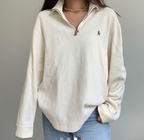 Polo Hoodie Outfit Women, Ralph Lauren Quarter Zip Women, Ralf Lauren Girl, White Aesthetic Outfits, Polo Ralph Lauren Women Outfits, Ralph Lauren Sweater Outfit, Polo Shirt Outfit Women's, Polo Shirt Outfits, Ralph Lauren Quarter Zip