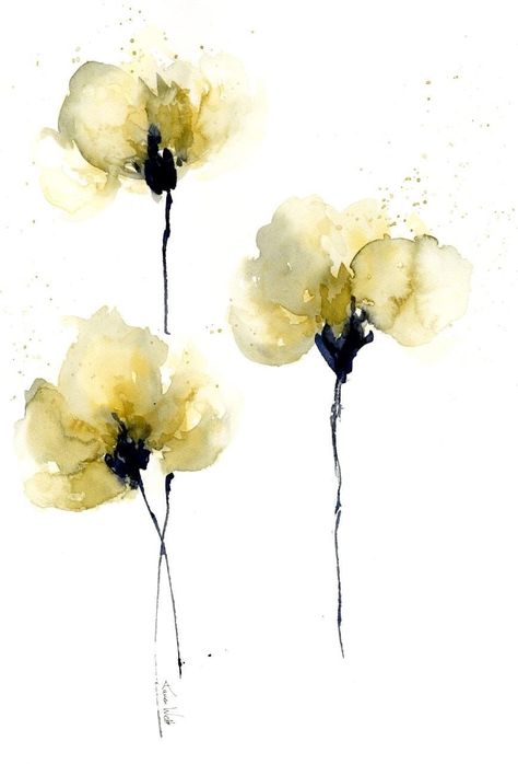 Painting White Flowers In Watercolor, Delicate Watercolor Flowers, Watercolour White Flowers, Neutral Floral Watercolor, Yellow Flowers Painting Watercolour, Loose Watercolor Flowers, Watercolor Paintings For Beginners, Abstract Watercolor Art, Loose Watercolor