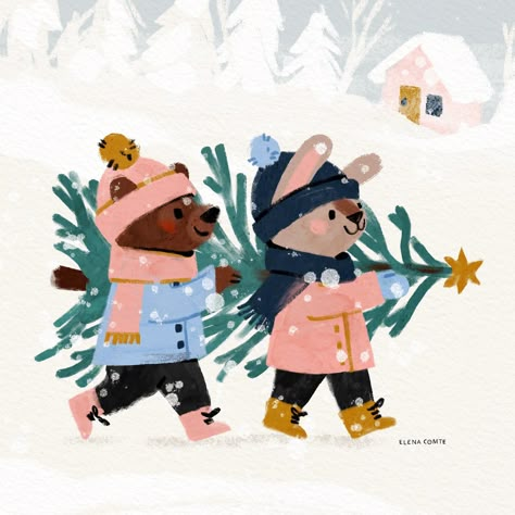 Winter Garden Illustration, Winter Character Illustration, Christmas Children Illustration, Winter Children Illustration, Christmas Book Illustration, Winter Animal Illustration, Xmas Tree Illustration, Christmas Bear Illustration, Kindergarten Illustration