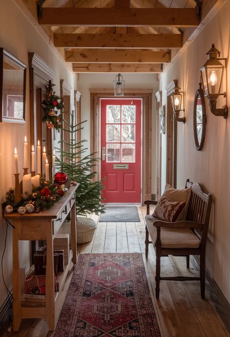 LOVE this cozy hallway!!🎄😍🤎 Country Cottage Hallway, Hallway Cottage, Cottage Hallway Ideas, Cosy Hallway, Cozy Hallway, Cottage Hallway, Witchy Cottage, Cottage Core House, Hallway Inspiration