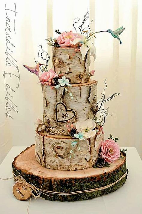 Must-See Rustic Woodland Themed Wedding Cakes ❤ See more: http://www.weddingforward.com/woodland-themed-wedding-cakes/ #weddings Wedding Cake Tree, Country Wedding Cakes, Themed Wedding Cakes, Incredible Edibles, Wedding Cake Rustic, Rustic Cake, Cupcake Cake, Gorgeous Cakes, Rustic Country Wedding