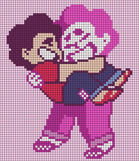 Steven Universe Crochet Pattern, Crochet Graph Patterns Anime, Steven Universe Alpha Pattern, Steven Universe Cross Stitch, Adventure Time Alpha Pattern, Steven Universe Pixel Art, Anime Alpha Pattern, Pokemon Cross Stitch Patterns, Pixel Grid