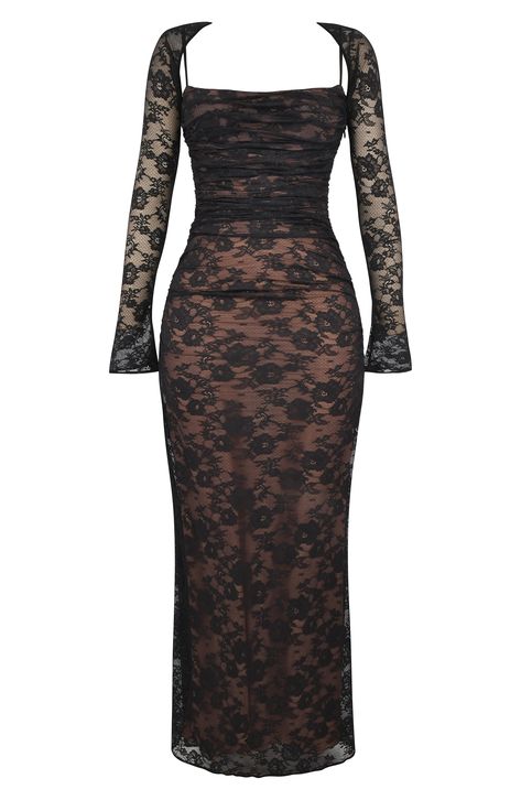 HOUSE OF CB Artemis Long Sleeve Lace Maxi Dress | Nordstrom Birthday Dresses Long Sleeve, Lace Dress Aesthetic, Long Black Lace Dress, Black Bodycon Dress Outfit, Lace Maxi Dresses, Tight Lace Dress, Long Tight Dress, Long Sleeve Lace Maxi Dress, Dope Fashion Outfits