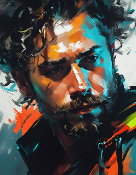 Faces of Imagination Collection, created by ThetaCursed, License: CC BY-NC 4.0 Man Portrait Painting, Figure Face, Painting Of A Man, Portrait Aesthetic, Awesome Paintings, Man With A Beard, Fake Skin, 100 Heads Challenge, Impressionistic Art