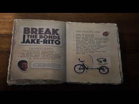 Break the Bonds Jake-Rito is a recipe cooked by Kelly, Darbie, and Hannah. It first appears in Just Add Goodbye to bring back Grandma Quinn and sever the eternal bond between the girls and the Cookbook when Kelly makes the Keep the Cookbook Casserole, while spelled under the downside of restoring the magical garden. Simmer Ground Beef in skillet on medium heat. Season the beef with ground Parquinnien cumin, onion, and tomatoes. While beef simmers, grate Parmesan, chop lettuce, and prepare... Magic Cook, Olivia Sanabia, Just Add Magic, Recipe Book Diy, Spice Garden, Magic Crafts, Magic Party, Magical Book, Magic Recipe