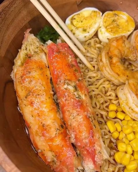 Seafood Recipes on Instagram: "Seafood Boil Ramen Bowl 🔥🤤  🎥 by @daronthechef  Follow @cuisineocn for more 🦀 Follow @cuisinetrf for more 🥩 Follow @cuisinesnt for more 🦀🥩  Recipe Books in our bio 🌶️  10-12 Shrimp  1 Tablespoon of Old Bay   -2 Pound of King Crab  Old Bay (To Taste)  2 Tablespoons of Onion Powder  2 Tablespoons of Garlic Powder  1 Tablespoon of Thyme  1 Tablespoon of Rosemary 1 Teaspoon of Ground Mustard  1 22 OZ Old English (Not Optional)   -For The Sauce: 1 Stick of Garlic & Herb Butter (Or Reg)  2 Cups of Seafood OR Chicken Stock Old Bay (To Taste)  1 Tablespoon of Garlic & Onion Powder  1 Tablespoon of Rosemary  1 Tablespoon of Thyme  1 Tablespoon of Smoked Paprika  1 Diced Onion, Green and Red Pepper  Cook your sauce Down for about 10-15 minutes.  🔥🔥🔥  #seafoo Seafood Boil Ramen, Seafood Ramen, Garlic Herb Butter, Soul Food Dinner, Ground Mustard, King Crab, Food Babe, Seafood Boil, Old Bay