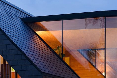 Contemporary glass facade combined with the classic sloped roof Barn Makeover, Houses In Poland, Barn House Design, Roof Architecture, Dormer Windows, Glass Facades, Modern Barn, Contemporary House Design, Contemporary Glass