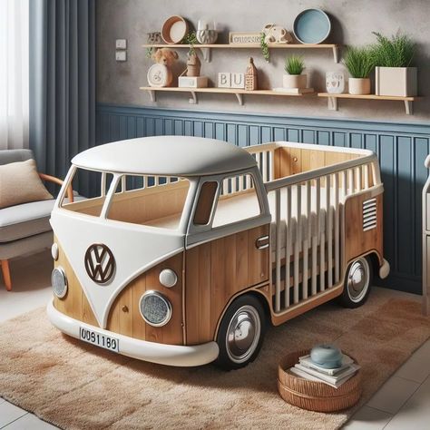 Volkswagen Bus Baby Crib Baby Crib Designs, Trendy Nursery, Crib Design, Dreamy Nursery, Nostalgic Vibes, Classic Volkswagen, Vintage Volkswagen, Toddler Beds, Mattress Support