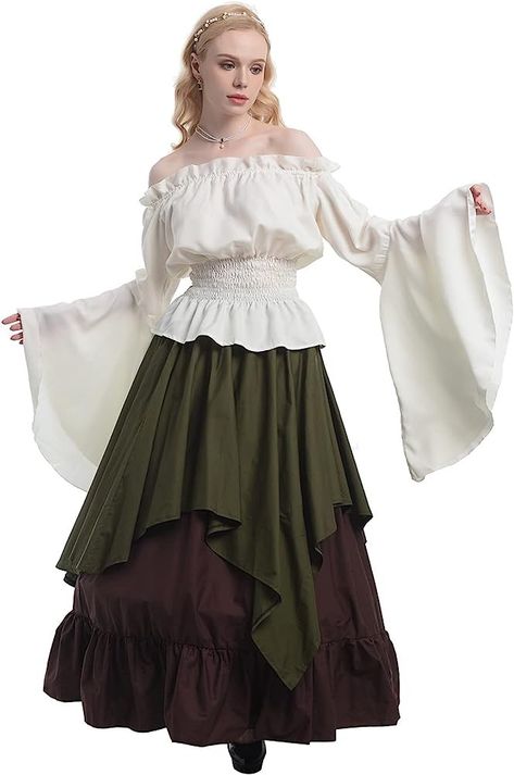 Medieval Outfit Women, Medieval Peasant, Ren Faire Outfits, Gothic Cosplay, Victorian Gown, White Tank Top Women, Shirt And Skirt, Mini Wedding Dresses, Costume Women