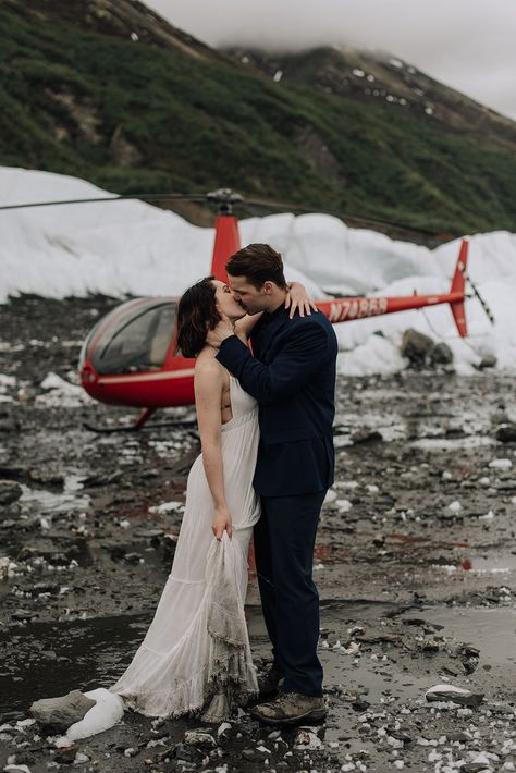 alaska helicopter glacier elopement with wedding photographer naomi levit Helicopter Wedding Photos, Glacier Wedding Alaska, Glacier Wedding Photos, Helicopter Elopement, Helicopter Elopement Bc, Glacier Elopement, Kenai Peninsula, Kenai Fjords National Park, Alaska Adventures