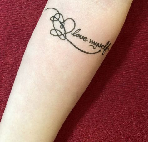 Love Myself Tattoo Design, Love Myself Tattoo, Hena Designs, Bts Tattoo, Bts Purple, Army Tattoos, Bts Tattoos, Infinity Tattoos, Tattoo Artwork