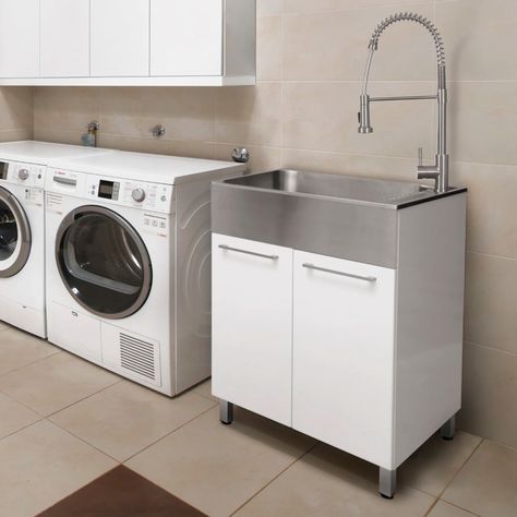 Presenza All-In-One 28 In. X 22 In. 34 In. Utility Sink And Cabinet With Faucet In White - Wayfair Canada Stainless Steel Utility Sink Laundry, Mudroom Laundry Room Rustic, Garage With Sink, Modern Laundry Sink, Free Standing Utility Sink, Dog Washing Station In Laundry Room Utility Sink, Farmhouse Utility Sink In Laundry Room, Garage Sinks Utility, Stainless Laundry Sink