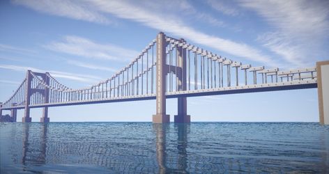 Minecraft City Bridge Ideas, Minecraft Intersection, Minecraft City Bridge, Suspension Bridge Minecraft, Minecraft Modern Bridge, Pont Minecraft, Minecraft Suspension Bridge, Bridges Minecraft, Bridge In Minecraft