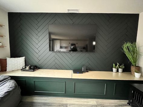 Herringbone Tv Wall, Black Herringbone Wall, Herringbone Shiplap Wall, Herringbone Feature Wall, Herringbone Shiplap, Wall Shiplap, Herringbone Accent Wall, Herringbone Wall, Photo Wall Display