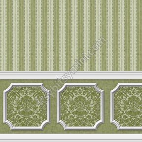 Wallpaper - Annabelle Wainscot Mural Green Olive Wallpaper Cut, Wallpaper Damask, Miniature Wallpaper, Doll House Wallpaper, Purple Orchids, Damask Wallpaper, Woven Pattern, House Wall, Architectural Details